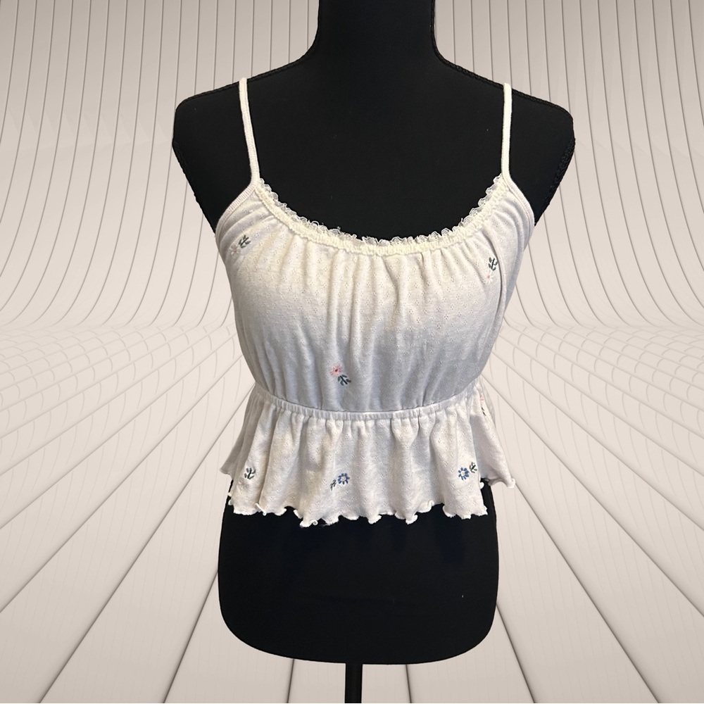 Darling American Eagle Cream Floral Embroidered Spaghetti Strap Cami Size S